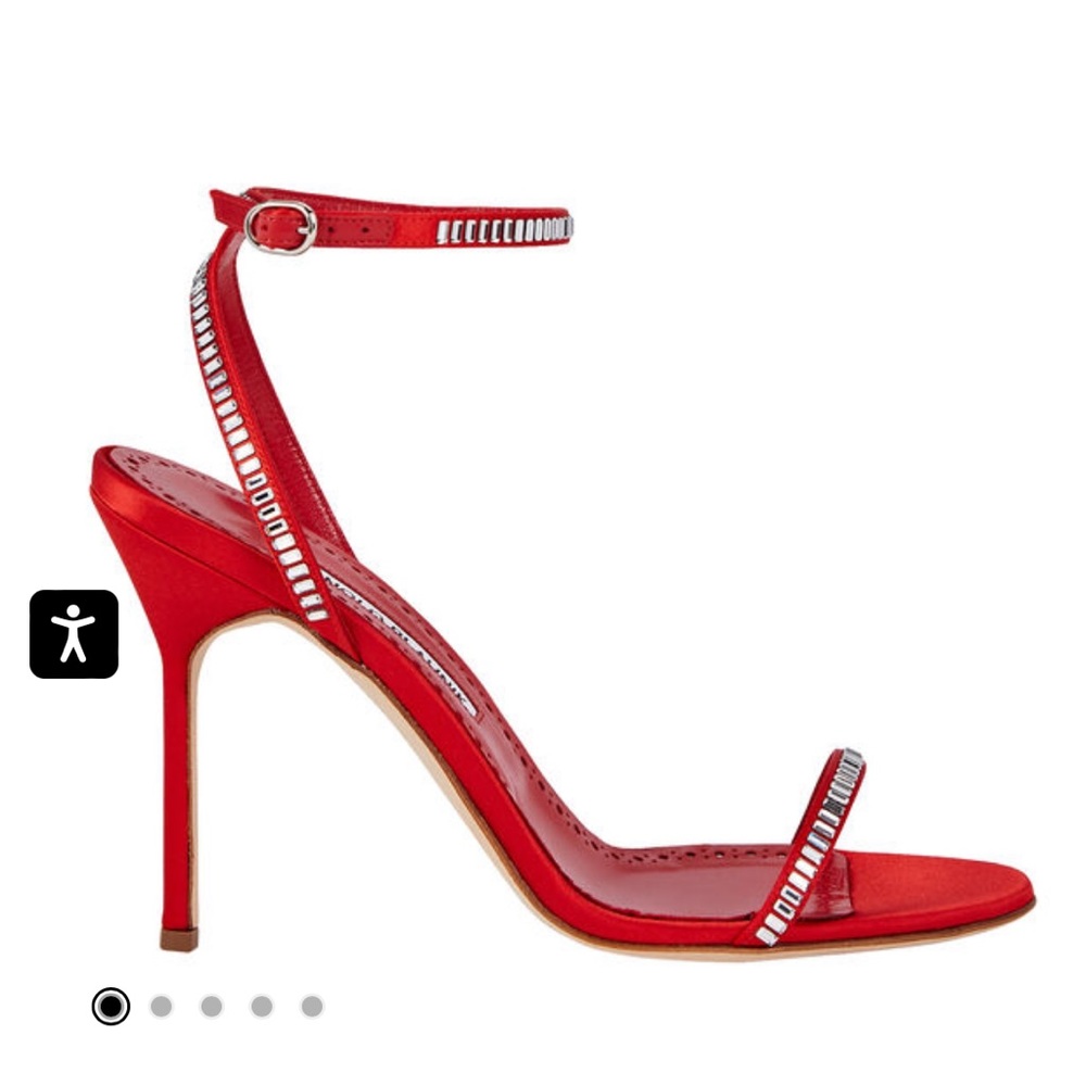 MANOLO BLAHNIK CRINASTRA CRYSTAL SATIN SANDAL RED - NEW IN BOX